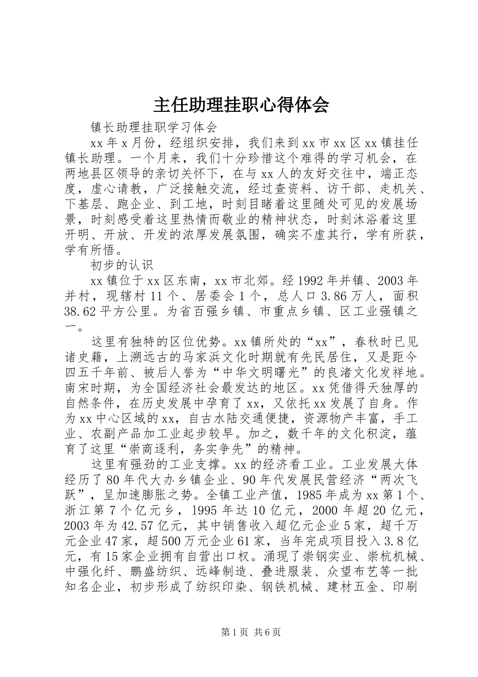 主任助理挂职心得体会 _第1页