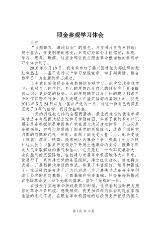 照金参观学习体会 
