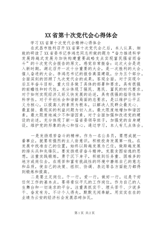 XX省第十次党代会心得体会 