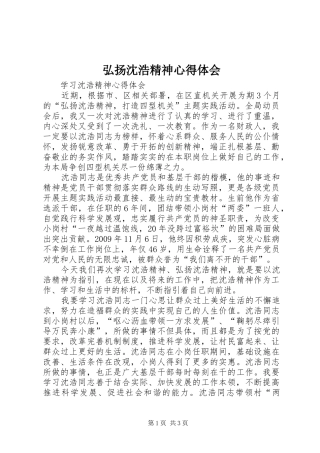 弘扬沈浩精神心得体会 