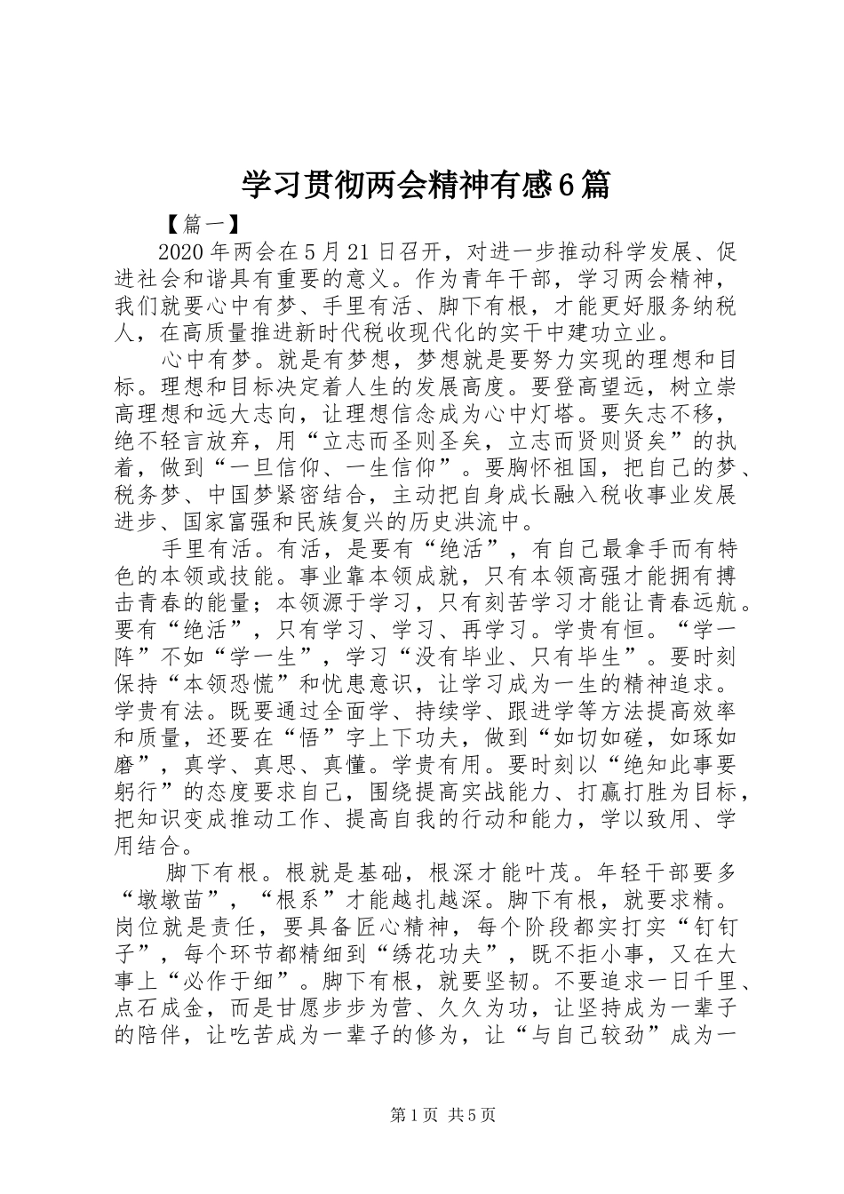 学习贯彻两会精神有感6篇_第1页