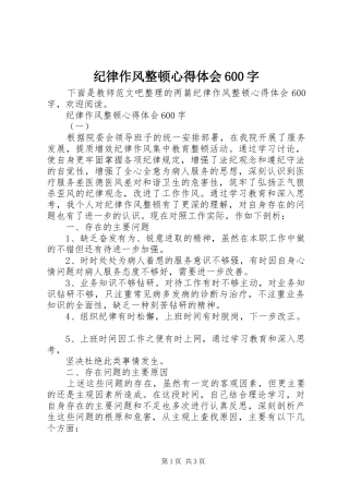 纪律作风整顿心得体会600字