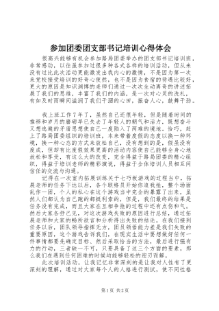 参加团委团支部书记培训心得体会 
