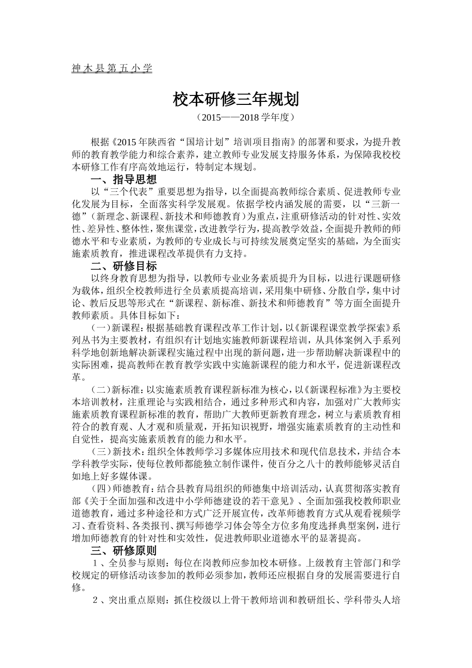 神木县第五小学校本研修三年规划_第1页