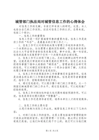 城管部门执法局对城管信息工作的心得体会 