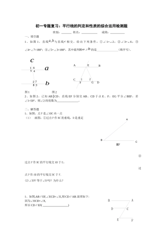 初中数学七年级平行线的判定和性质复习课的评价练习