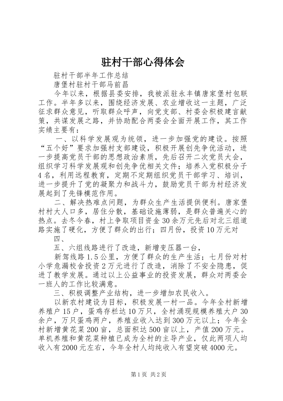 驻村干部心得体会 _第1页