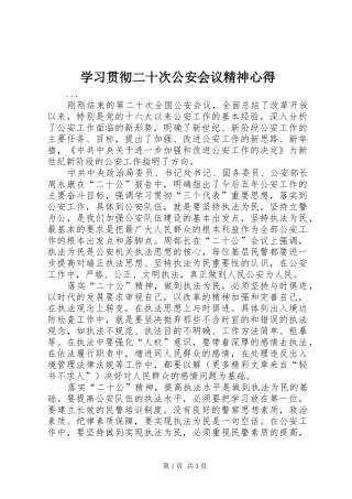 学习贯彻二十次公安会议精神心得 