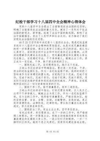 纪检干部学习十八届四中全会精神心得体会 