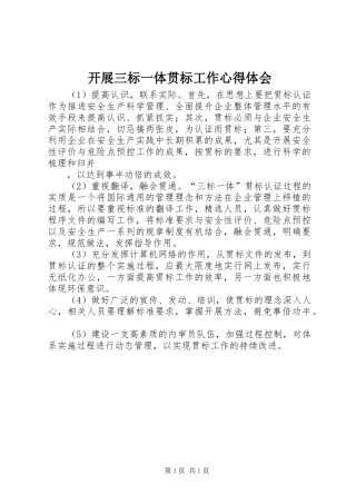 开展三标一体贯标工作心得体会 