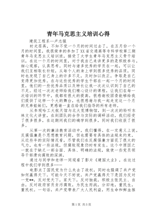 青年马克思主义培训心得 