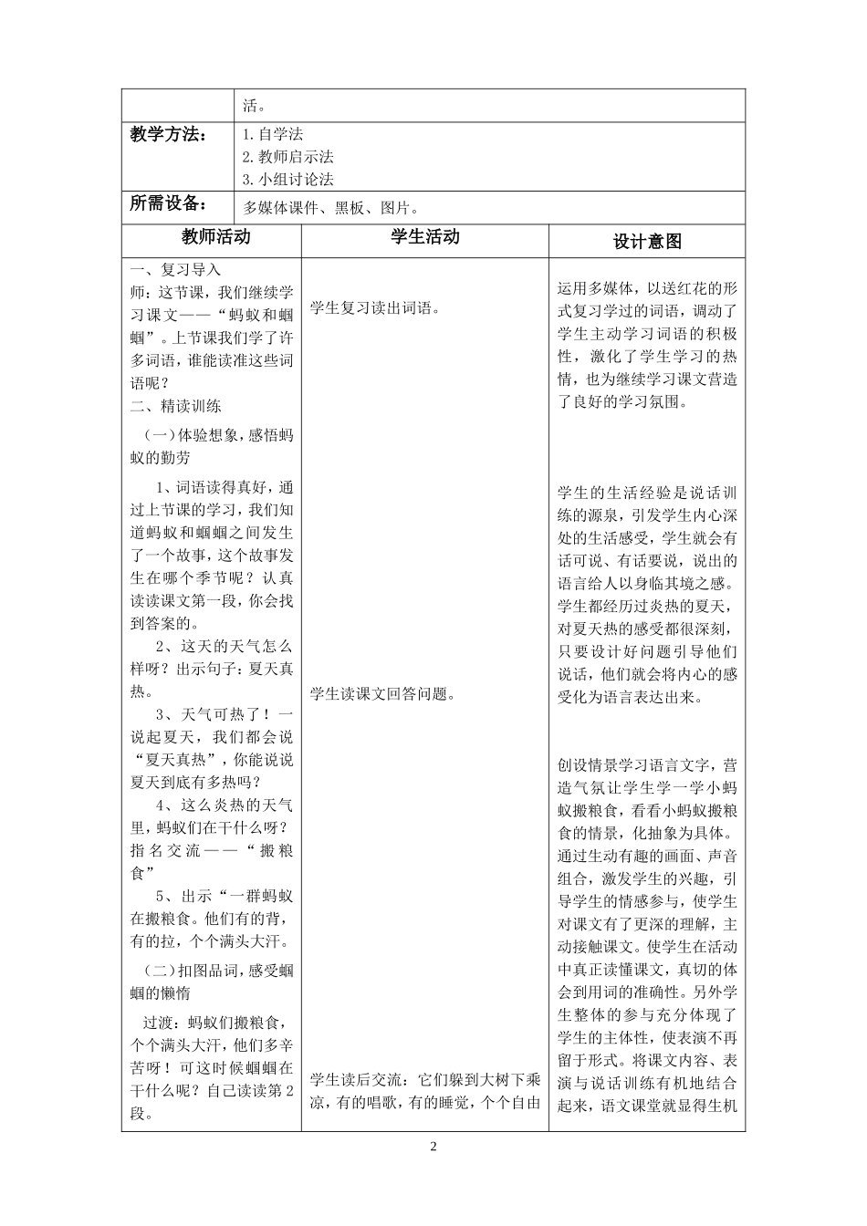 《蚂蚁和蝈蝈》教学案_第2页