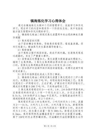 镇海炼化学习心得体会 