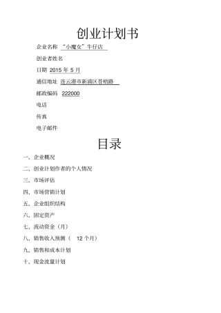 SYB创业计划书范文