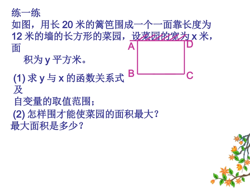 实际问题与二次函数复习--最大面积问题_第3页