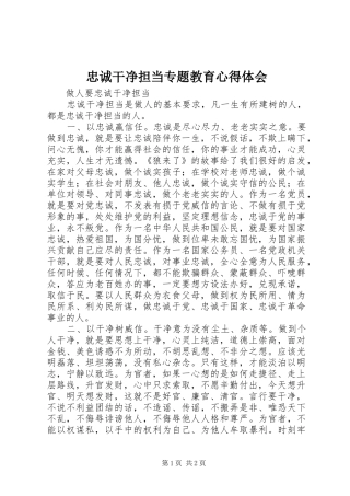 忠诚干净担当专题教育心得体会 