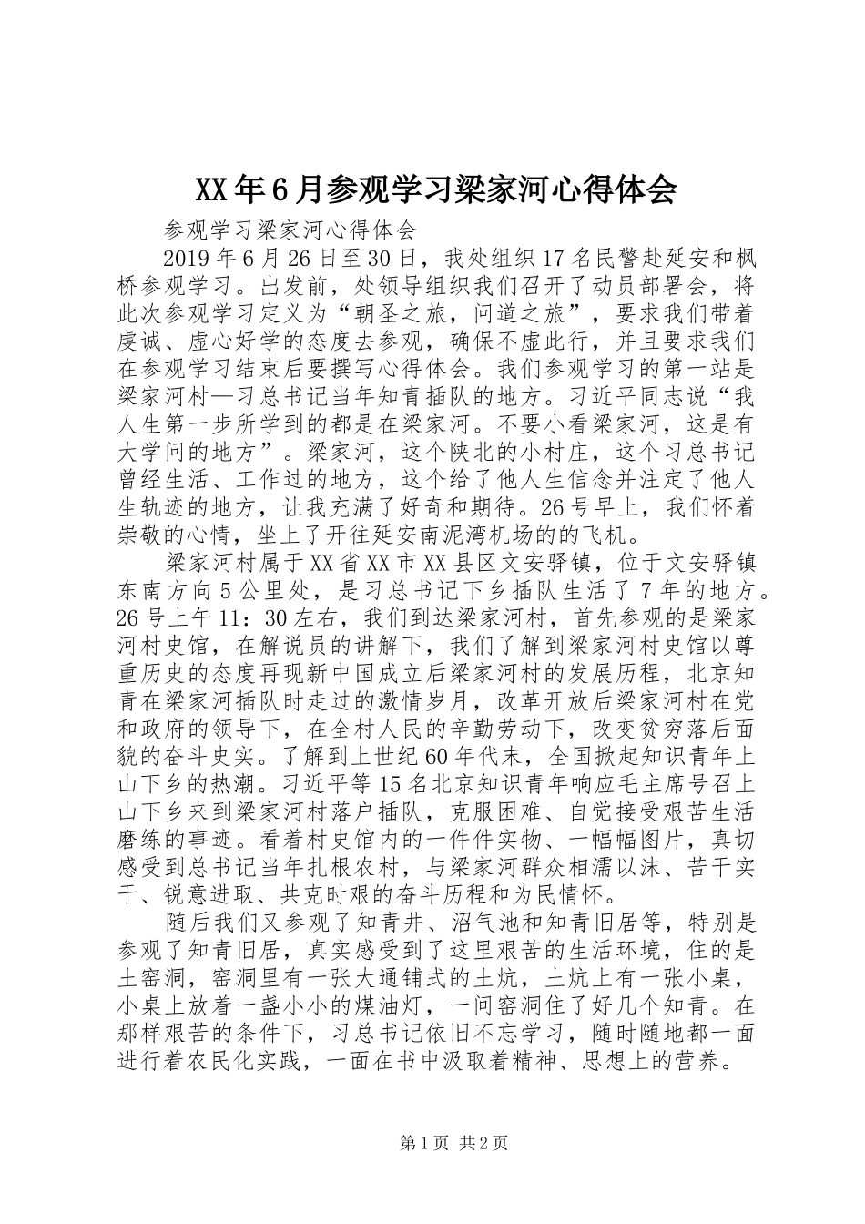 XX年6月参观学习梁家河心得体会_第1页