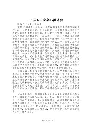 16届6中全会心得体会 