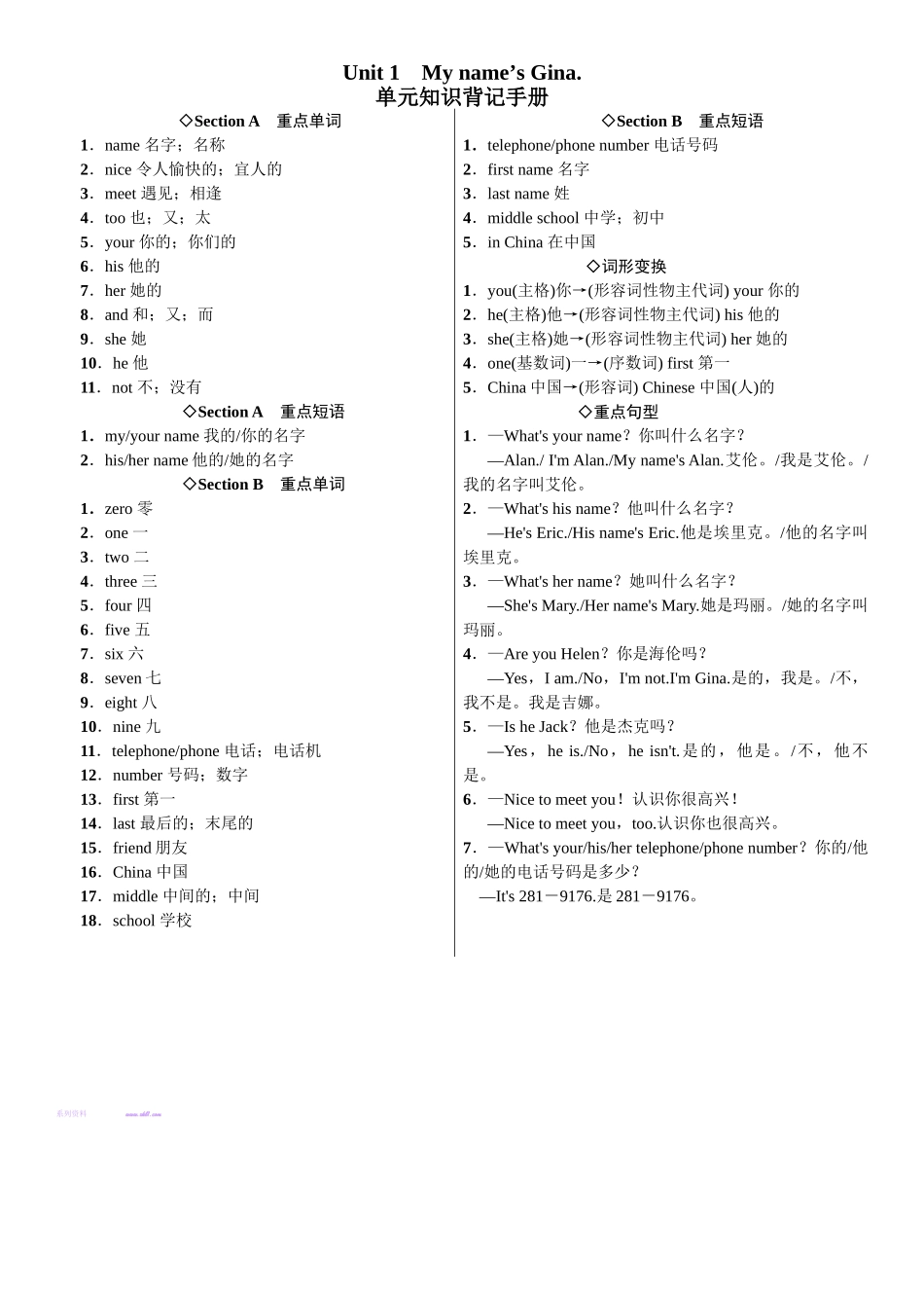 Unit-1word版习题单元知识背记手册_第1页