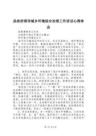 县政府领导城乡环境综合治理工作讲话心得体会 
