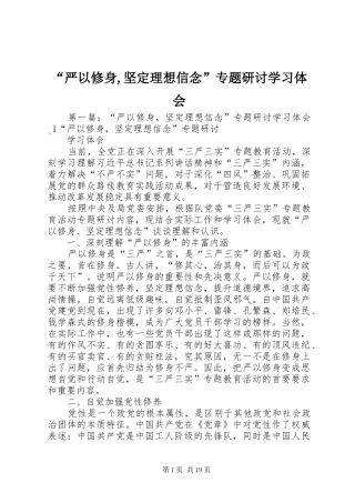 “严以修身,坚定理想信念”专题研讨学习体会 