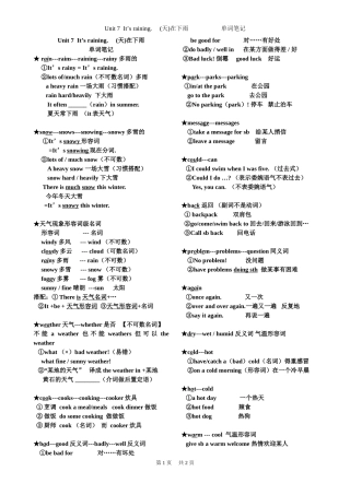 Unit7It'sraining.doc单词笔记
