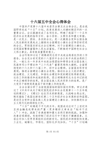 十六届五中全会心得体会 