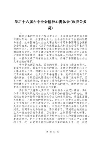 学习十六届六中全会精神心得体会(政府公务员) 
