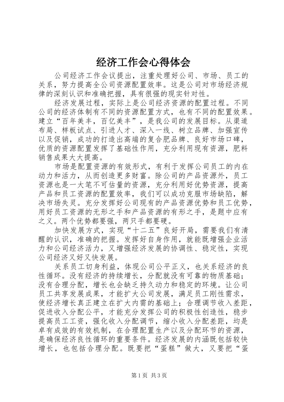 经济工作会心得体会 _第1页