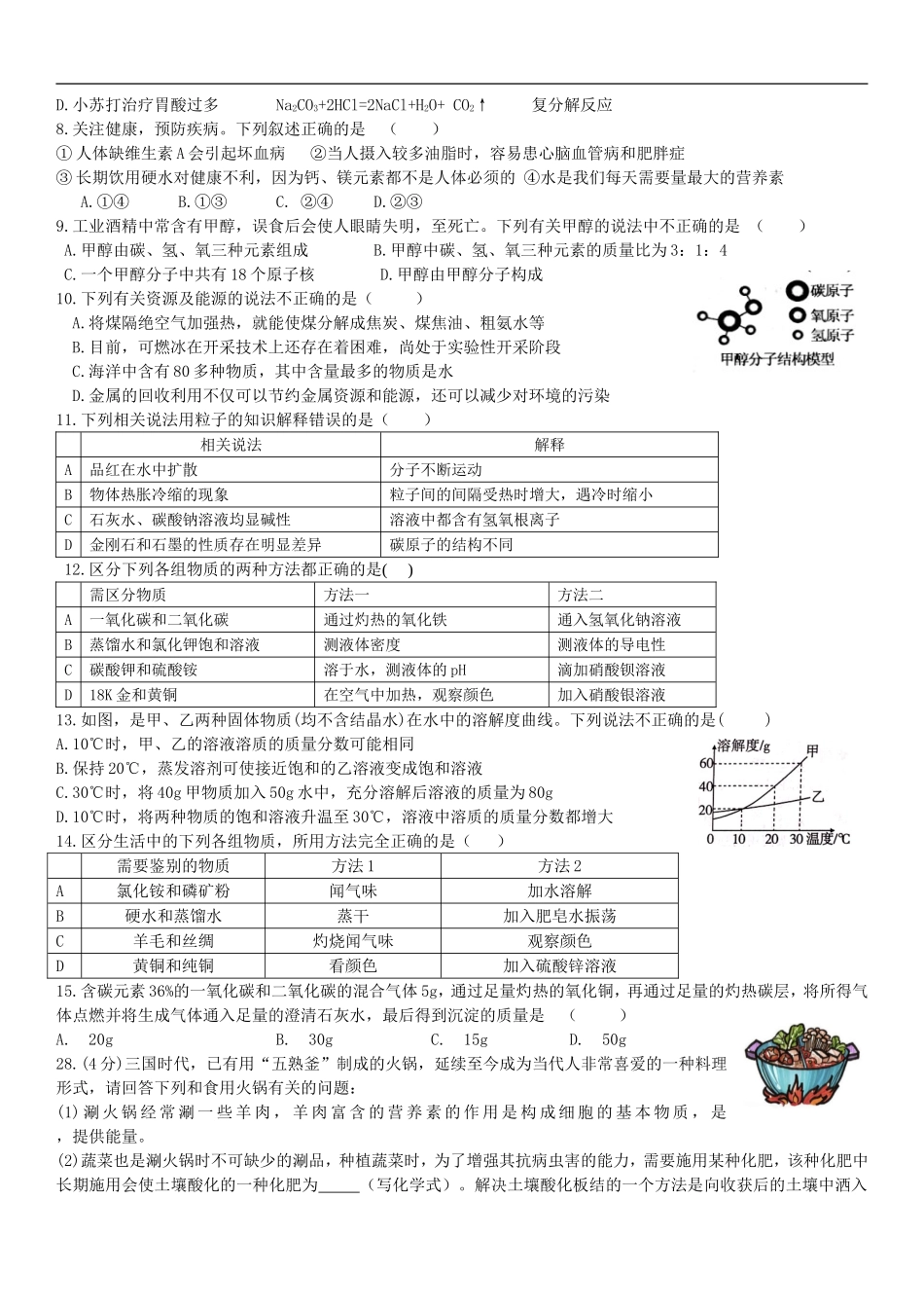 2017工大附中化学综合试卷_第2页