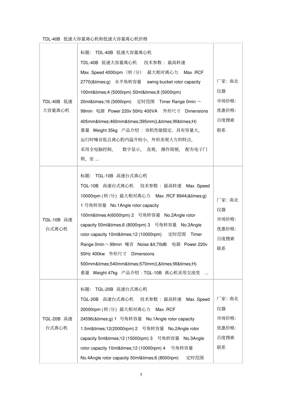 TDL-40B低速大容量离心机和低速大容量离心机价格_第1页
