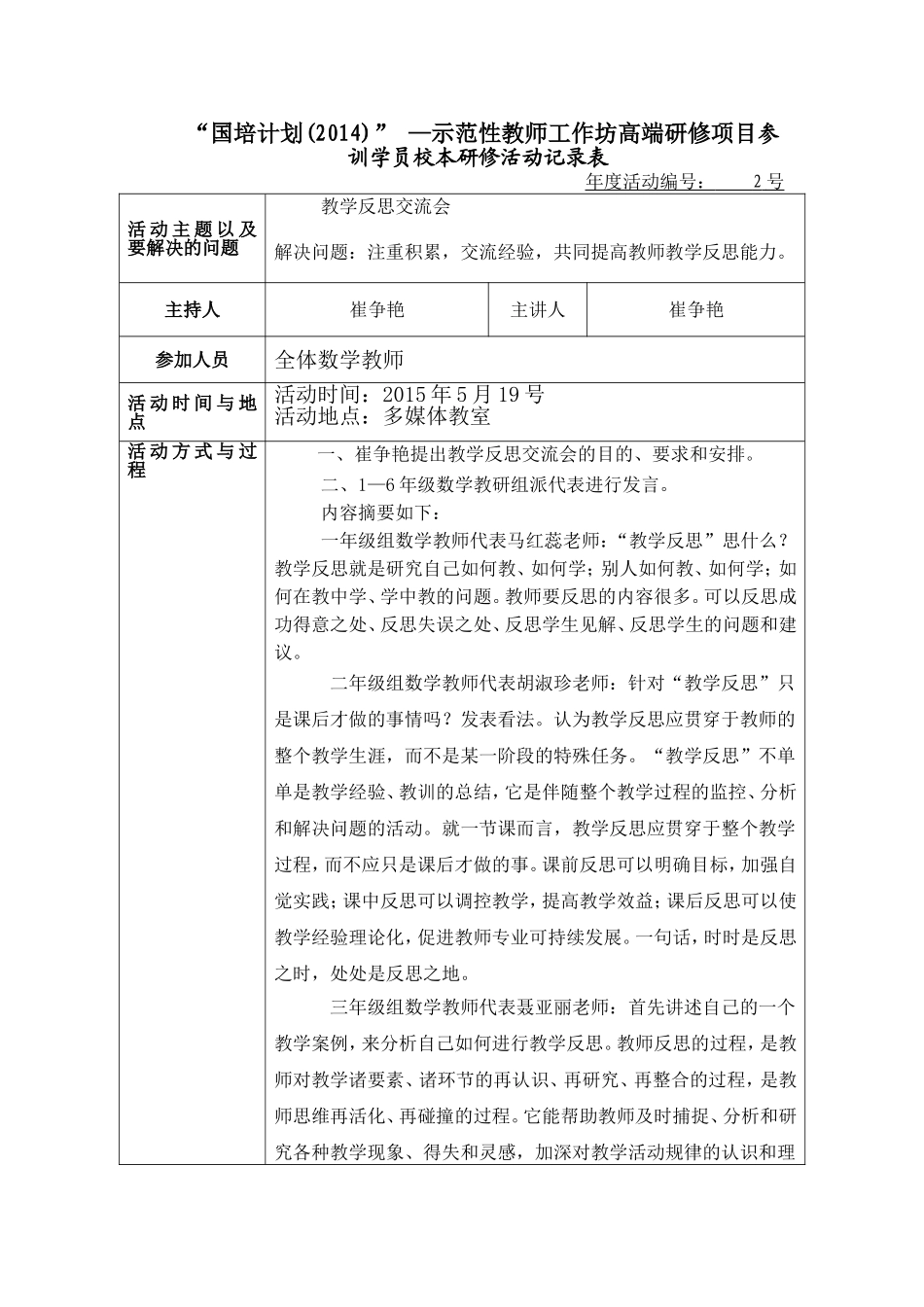 崔争艳校本研修活动记录表2_第1页