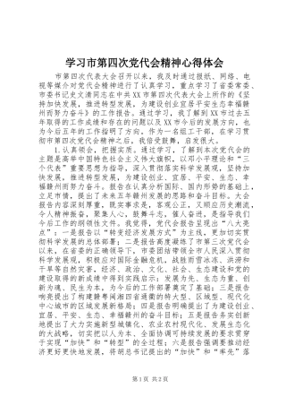 学习市第四次党代会精神心得体会 