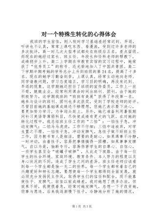 对一个特殊生转化的心得体会 