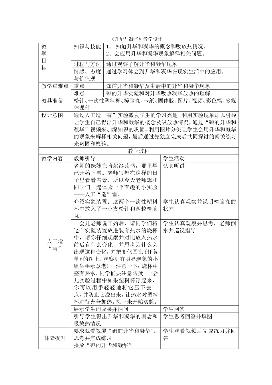 《升华与凝华》教学设计_第1页