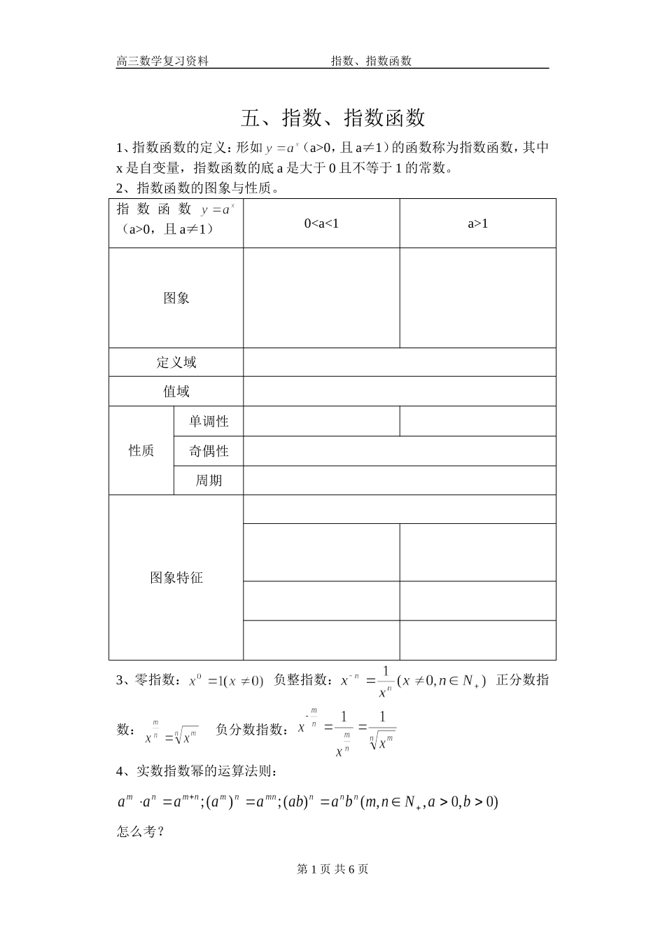 高三数学复习资料-指数、指数函数_第1页