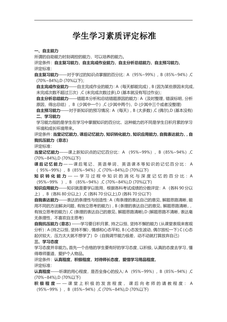 学生学习素养评定标准_第1页
