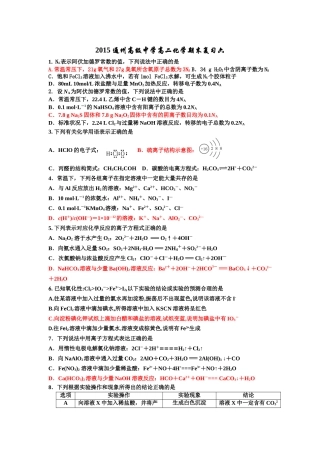 2015通州高级中学高二化学期末复习六