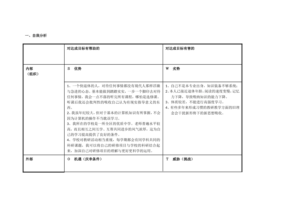任务表单：个人自我诊断SWOT分析表-(3)_第1页