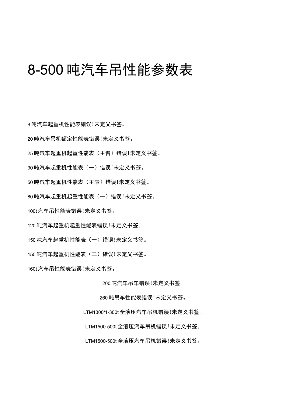 最全汽车吊性能参数表8-500吨_第1页