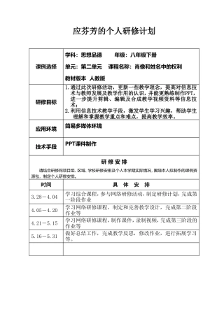 应芬芳个人研修计划