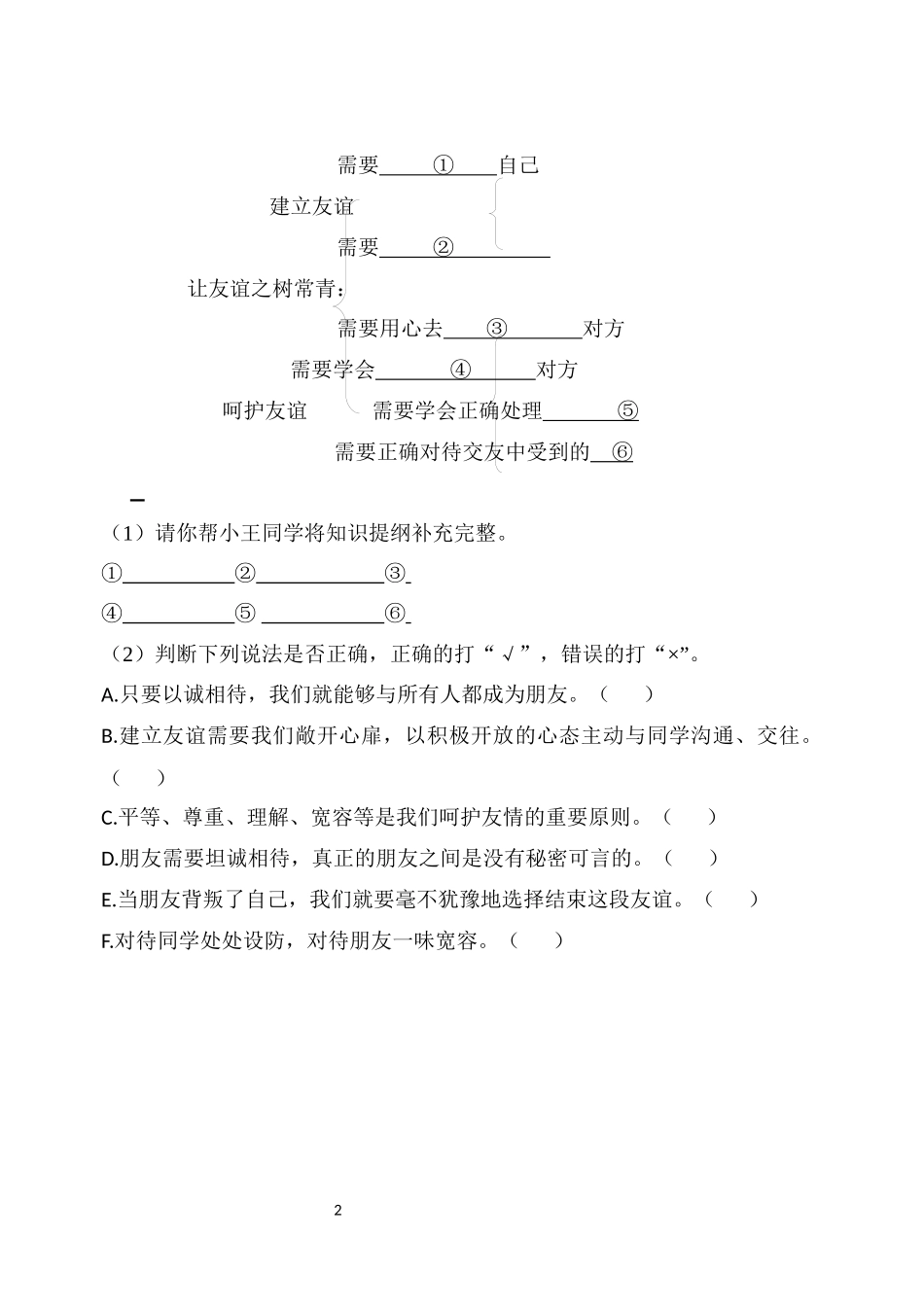 【同步检测】让友谊之树常青_第2页