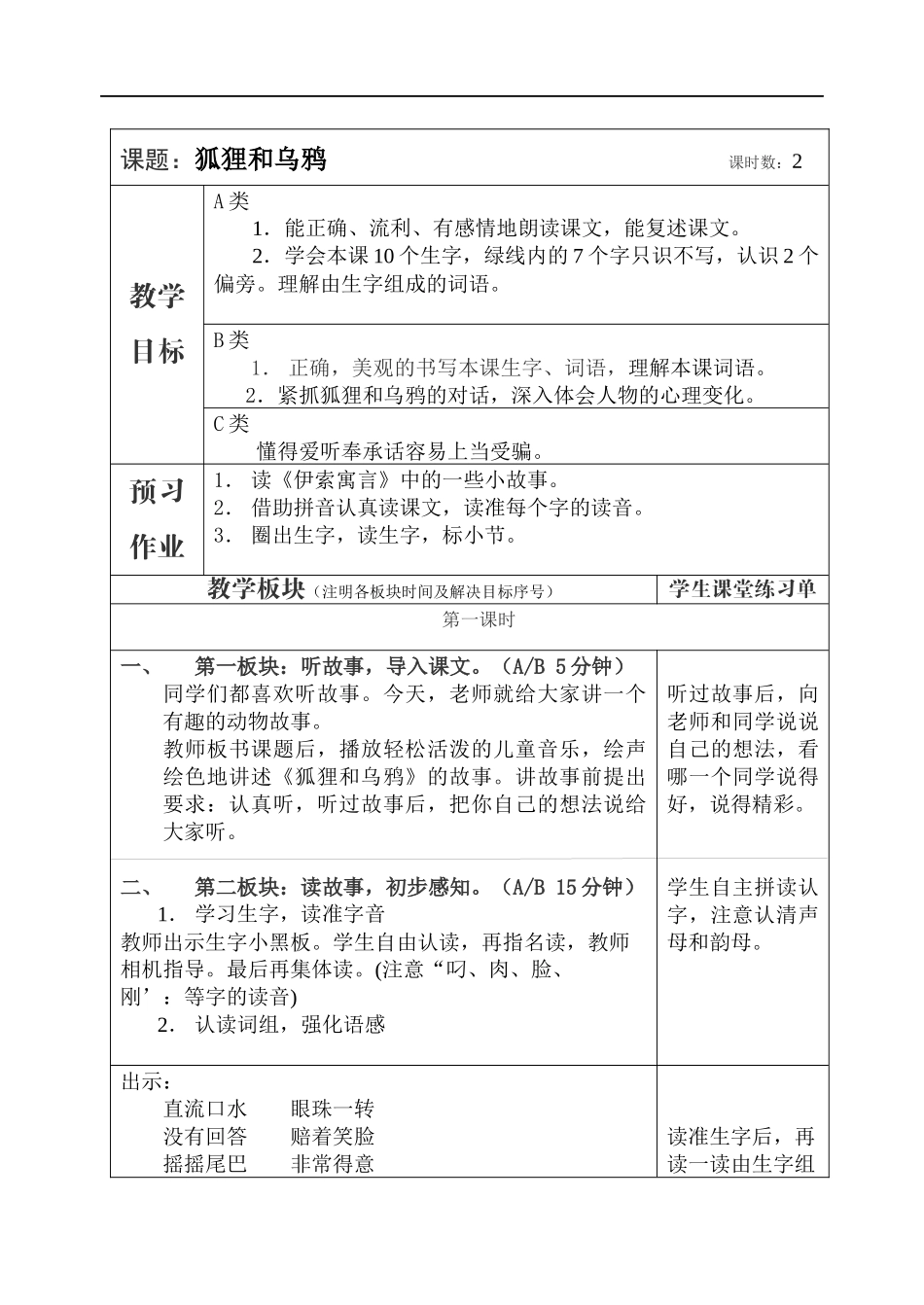 11.狐狸和乌鸦-教案_第1页