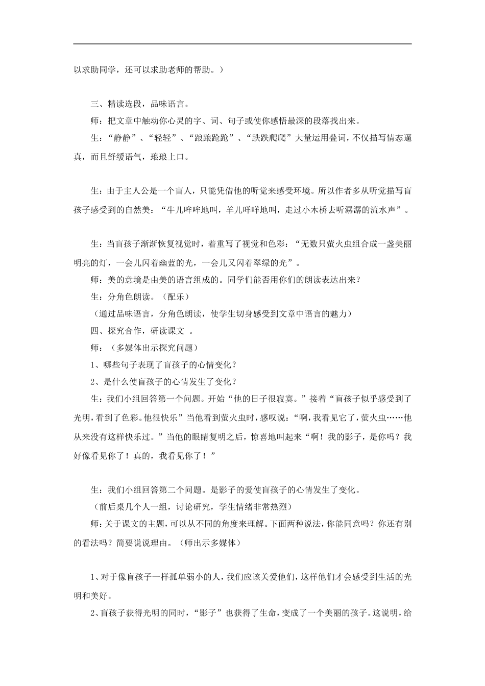 《盲孩子和他的影子》教学实录_第3页
