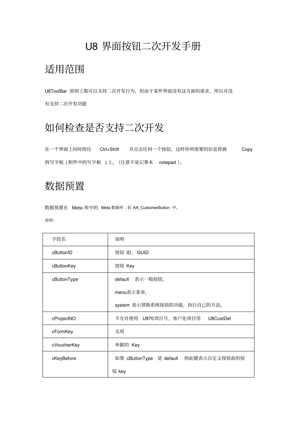 U8界面按钮二次开发手册_第1页
