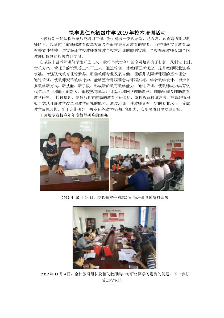 禄丰县仁兴初级中学2019年校本培训活动_第1页