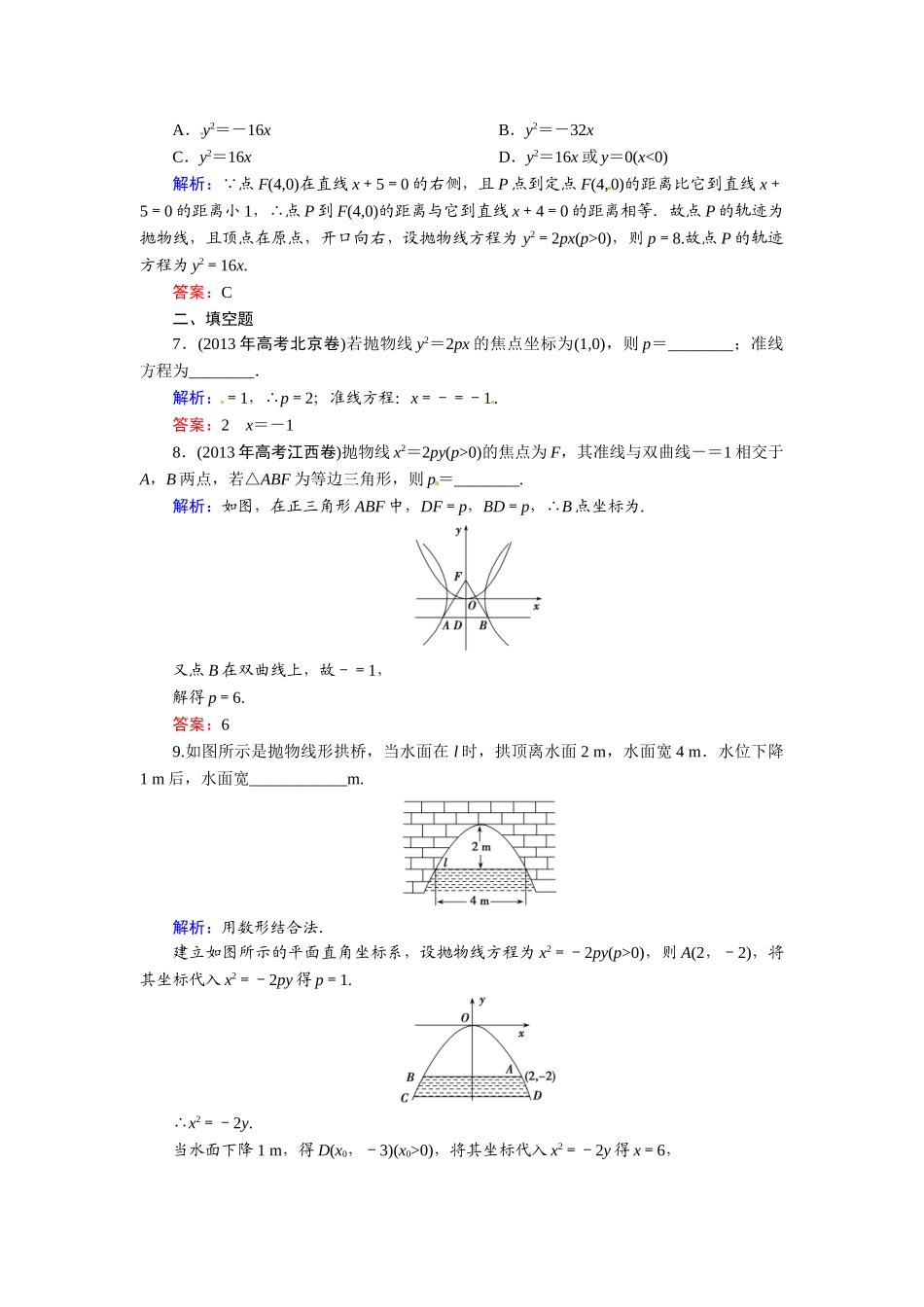2015高考理科数学总复习题及解析-8平面解析几何8-7-抛物线_第2页