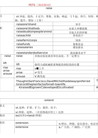 PETS三级高频词汇