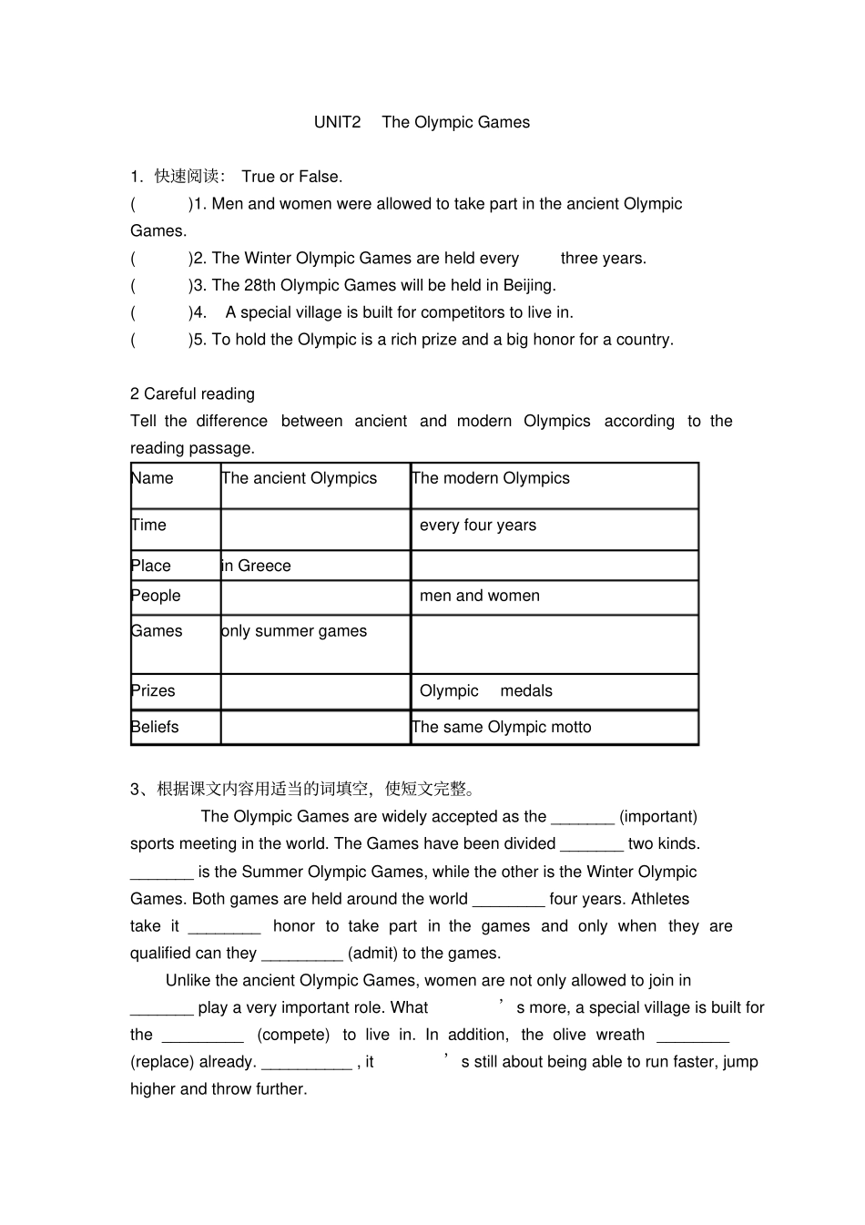 Unit2olympicgames知识点剖析_第1页