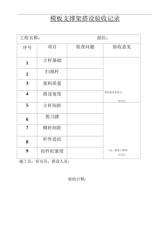 模板支撑架搭设验收记录